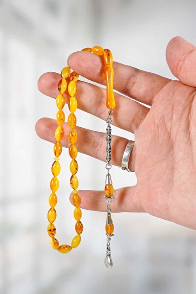 izmirpazarı أحفوري لحبوب الشعير - مسبحة صلاة من العنبر المسحوق