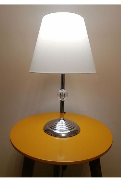 RİOLİGHT RETRO18 Rustic Vintage Chrome Body Kumash Headboard - Lampshade with Base 1XE27