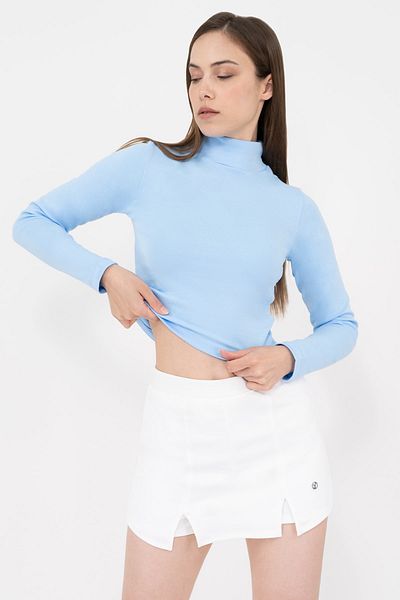 Soyo Women's Light Blue Cotton Turtleneck Long Sleeve Blouse