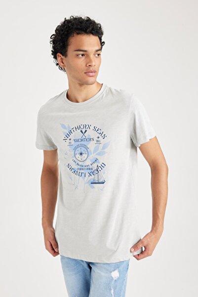 DeFacto Μπλουζάκι με κοντό μανίκι με στάμπα με λαιμόκοψη με λεπτή εφαρμογή A4009ax23hs