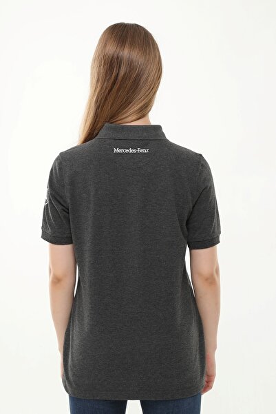 Uniprom Жіноча футболка з поло-коміром та логотипом Mercedes, 100% бавовна, антрацитовий меланж