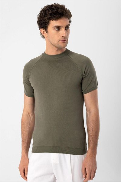 Antioch Light Khaki Crew Neck Slim Fit Men's Knitwear T-Shirt