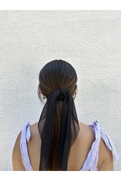 Elvinege Aksesuar Siyah Renk Şifon Fularlı Simit Toka