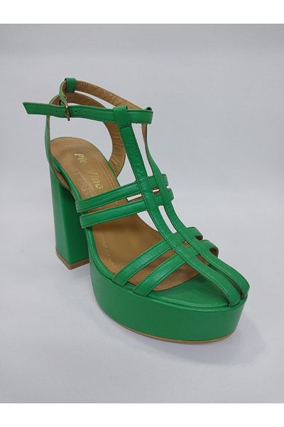 Mira Deri Genuine Leather Light Green Platform Heel Caged Women's Shoes