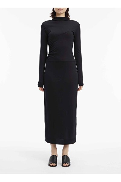 Calvin Klein Bisiklet Yaka Siyah Midi Kadın Elbise K20K205755BEH