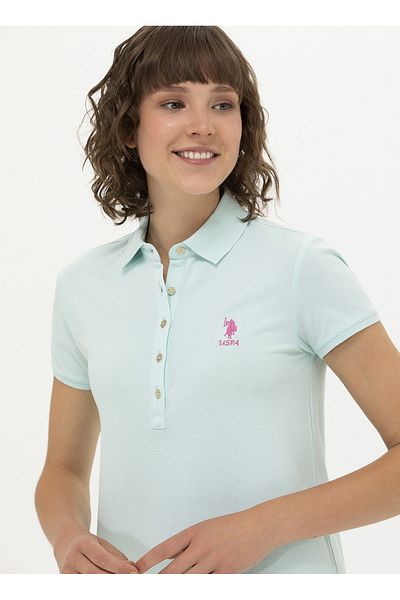 U.S. Polo Assn. BAZA. Polo Assn. Rochie de damă verde cu croială dreaptă - Gât polo GURLIN23