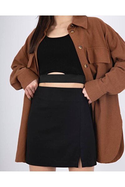 dükkan10butika Дамска мини пола с цепка отстрани, черна