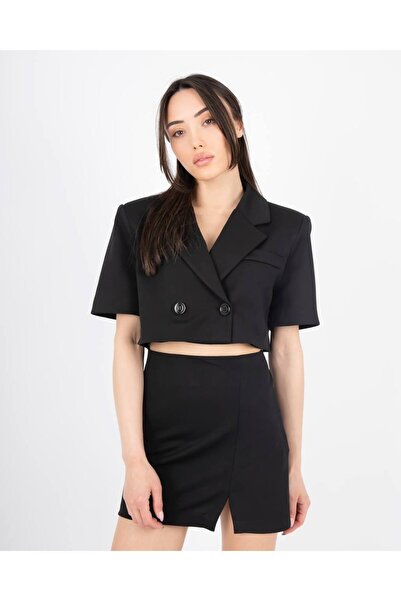 dükkan10butika Дамска мини пола с цепка отстрани, черна