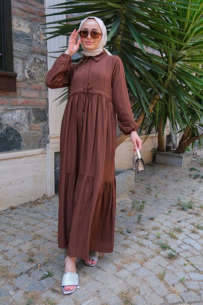 LOCCO Γυναικείο φόρεμα με χιτζάμπ στη μέση Καφέ