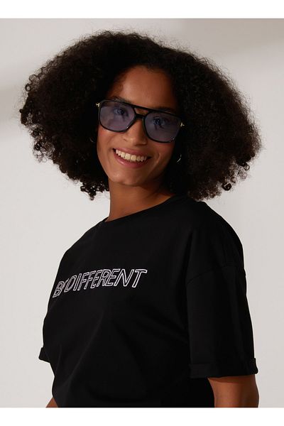 Benetton Tricou negru cu imprimeu pentru femei 3096D103G