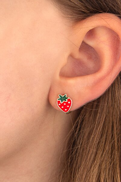 Else Silver 925 Ayar Gümüş Mineli Çilek Çocuk Küpesi