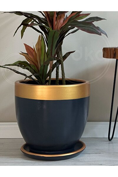 odka 20litre Klasik Saksı Tabaklı 30cmx30cm Antrasit Gold