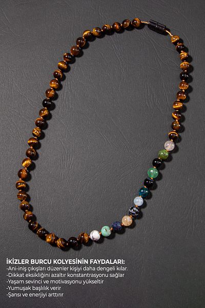 OSMANLI DEĞERLİ TAŞ Gemini Knotted Necklace with Certified Natural Stones (SAFIR, TOURMALINE, CITRINE, TIGER EYE)