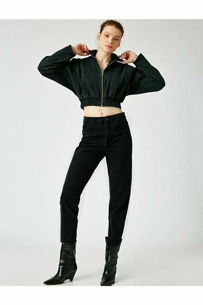 BROSERER Darrel Women's High Waist Non-Fading Black Lycra Mom Jean Boyfrend Pants
