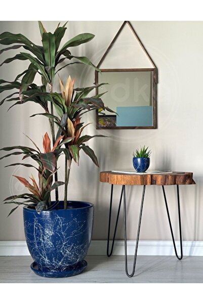 odka 20litre Klasik Saksı Tabaklı 30cmx30cmmia Gece Mavisi Mermer Desenli