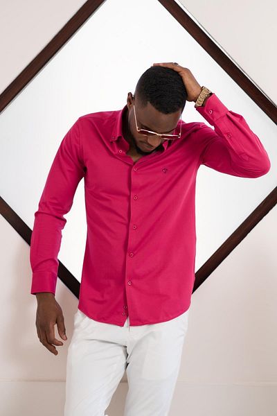 Paul Martin Slimfit Lycra Collar Buttoned Cotton Summer Long Sleeve Men's Shirt