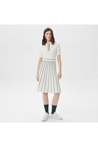 Lacoste Women Flare Fit Short Sleeve Polo Collar White Dress