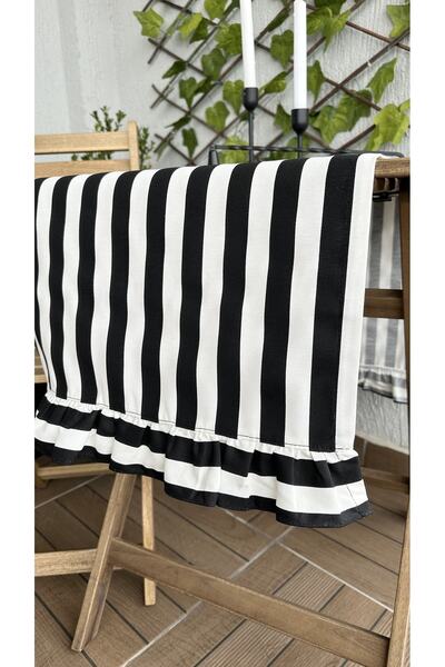 Decamor home Dertsiz Leke Tutmaz Vintage Fırfırlı Siyah Beyaz Çigili Runner