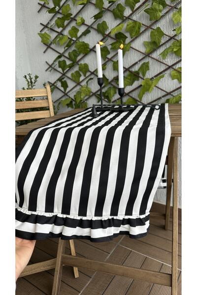 Decamor home Dertsiz Leke Tutmaz Vintage Fırfırlı Siyah Beyaz Çigili Runner