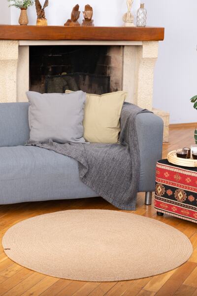 dekorist Yuvarlak Jüt Halı, El Örgüsü Halı, Dekoratif Kilim Dokuma Halı, Çift...