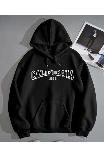 My Blog Black California 1998 Printed Oversize Hooded Sweatshirt