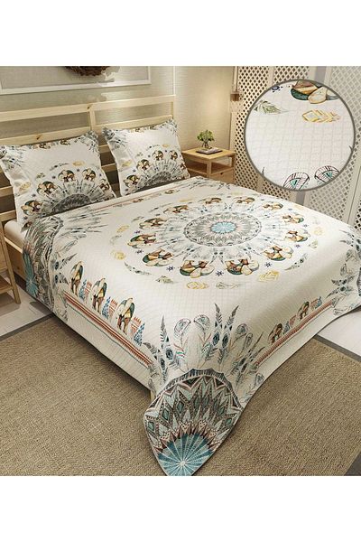 MonoHome Pique Set Cotton Double Jacquard Woven Bedspread Elephant Mantra