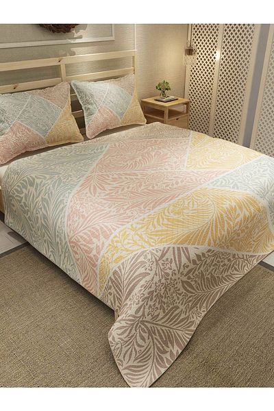MonoHome Pique Set Cotton Double Jacquard Woven Bedspread Mix Leaf
