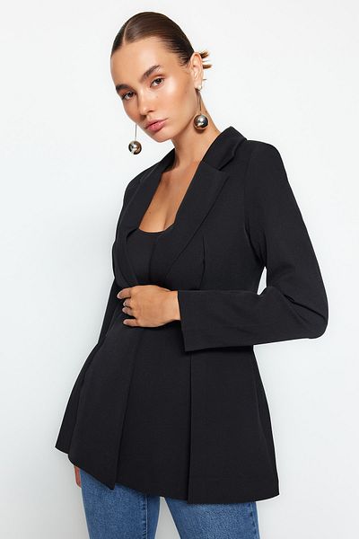 Trendyol Collection Schwarze taillierte, gefütterte Blazerjacke aus Webstoff TWOAW24BC00047