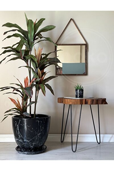 odka 20litre Klasik Saksı Tabaklı 30cmx30cm Mia Siyah Mermer Desenli