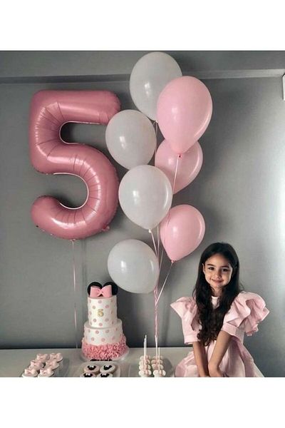 MERİ PARTİ 5 YEARS OLD BIRTHDAY SET PINK 5 YEARS OLD FOIL NUMBER BALLOON WHITE PINK LATEX BALLOON BARBIE CONCEPT