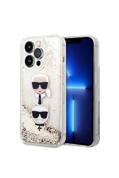 Karl Lagerfeld iPhone 14 Pro Compatible Licensed Case Karl Liquid Glitter K&C Head Design Cover