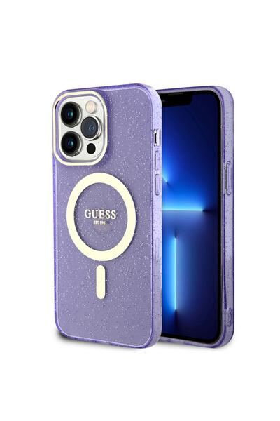 Guess iPhone 13 Pro Uyumlu Kılıf GUESS Magsafe Şarj Özellikli Glitter Kapak