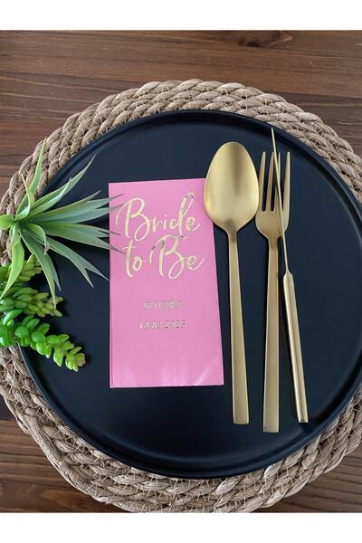 kidspartim Gold Yaldızlı Pembe Bride To Be İsim Tarih Garson Katlama Peçete 5...