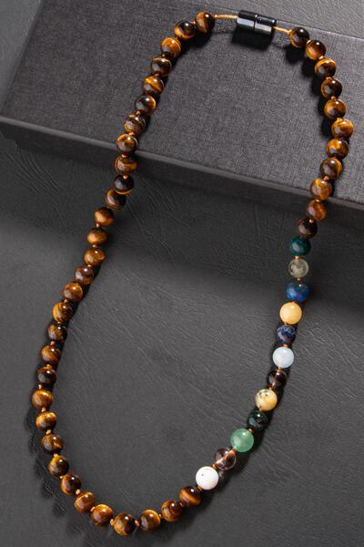 OSMANLI DEĞERLİ TAŞ Terazi Burcu Düğümlü Kolye Sertifikalı Doğal Taşlı (Ametrin, Safir, Opal, Lapis, Kaplan Gözü)
