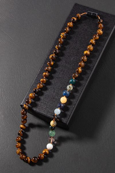 OSMANLI DEĞERLİ TAŞ Terazi Burcu Düğümlü Kolye Sertifikalı Doğal Taşlı (Ametrin, Safir, Opal, Lapis, Kaplan Gözü)
