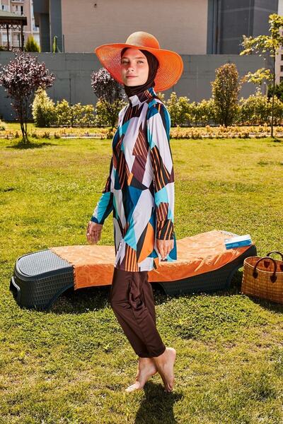 Riva Mera Καφέ πλήρως καλυμμένο μαγιό Hijab R2391