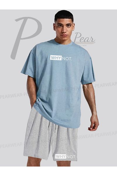 Pear Wear Men's Why Not Printed Oversize T-Shirt Shorts Double Set