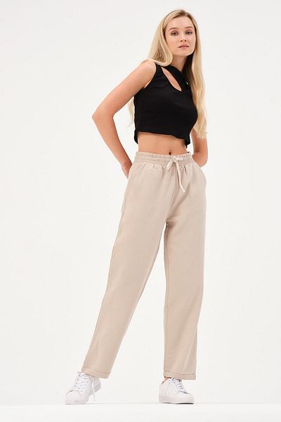 diaves Double Leg Linen Trousers with Elastic Waist