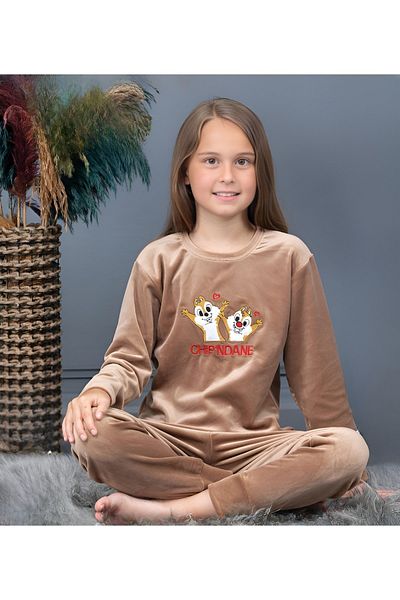 PİJAMMA Girl's Velvet Pajama Set with Figures