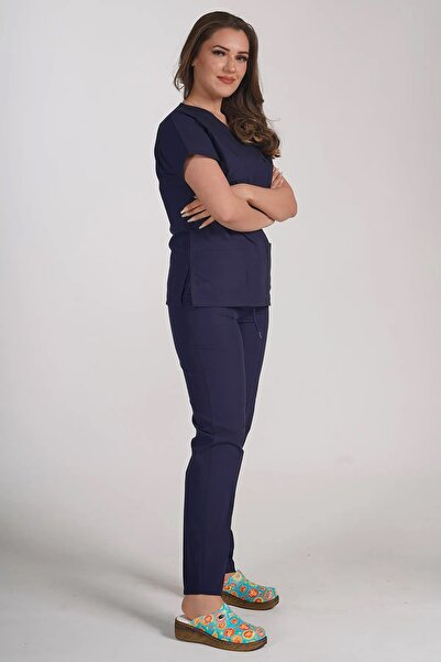 Nosy Lion Lacivert Likralı Hemşire Doktor Forması Cerrahi Alt Üst Takım | Scr...