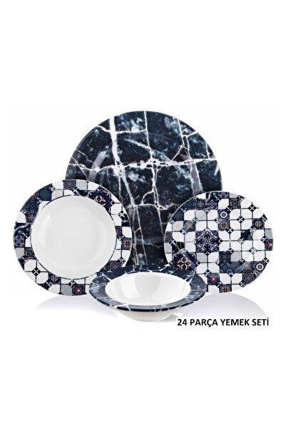 Zücev Mermer Desen 24 Prç Yemek Takımı Lacivert Valery-0024-4