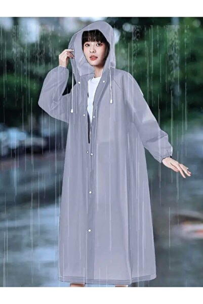 AVİPOLES Gray Raincoat Eva Fabric Hooded Unisex Raincoat