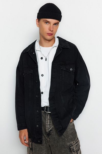 Trendyol Collection Антрацит 100% памук Голямо дънково яке Tmnaw22Go0523