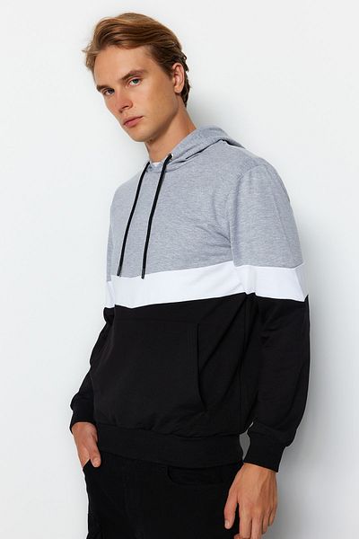 Trendyol Collection Grey Color Block Slim Fit mikina s kapucí – klokaní kapsa, TMNAW20SW0208