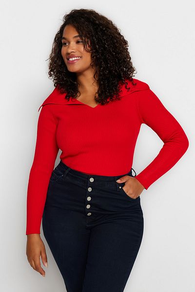 Trendyol Curve Red Boat Neck Fine Knitwear Blouse TBBAW23AN00126