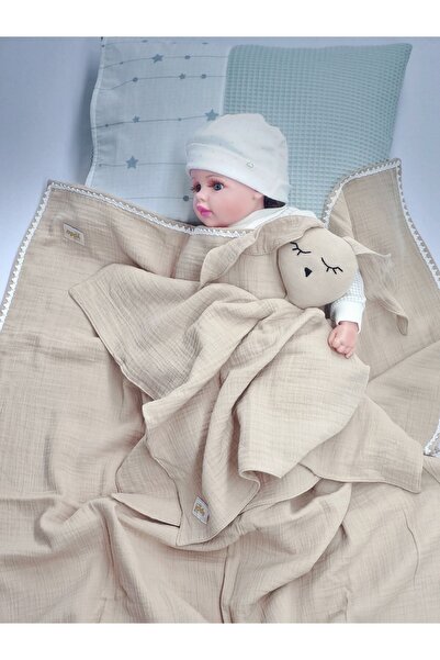 Yada Baby 100% Organic Cotton Muslin Wrapped Double Layer Lace Blanket and Sl...