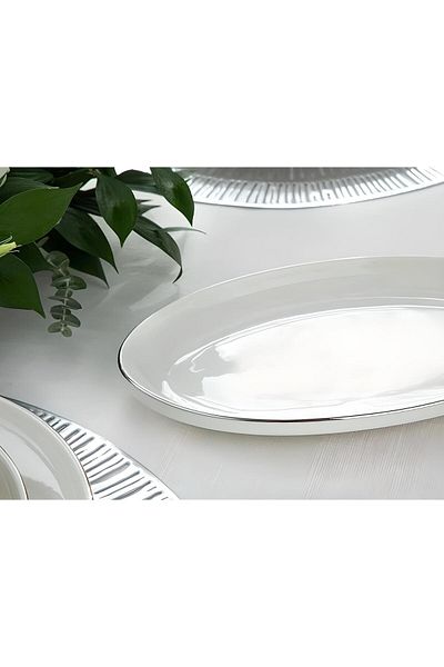 porselenden Modern Silver Silver 2 Piece 25 Cm Medium Size Cream Boat Presentation Plate Service Set