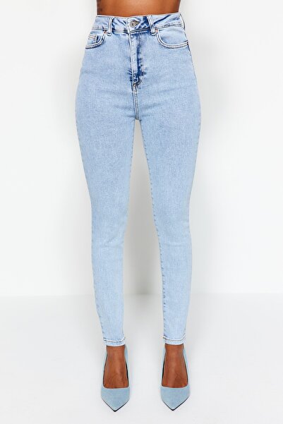 Trendyol Collection Відкриті блакитні джинси з високою талією та еластичною посадкою TWOSS23JE00072