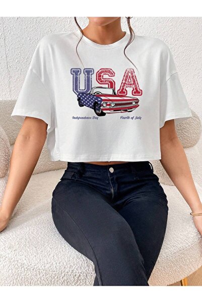 Jose Clothing Women's White Oversize Cut Short Sleeve Off Shoulder Crop Top