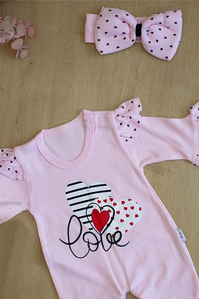 Sitilin Baby Girl Pink Love Bandana Jumpsuit Set
